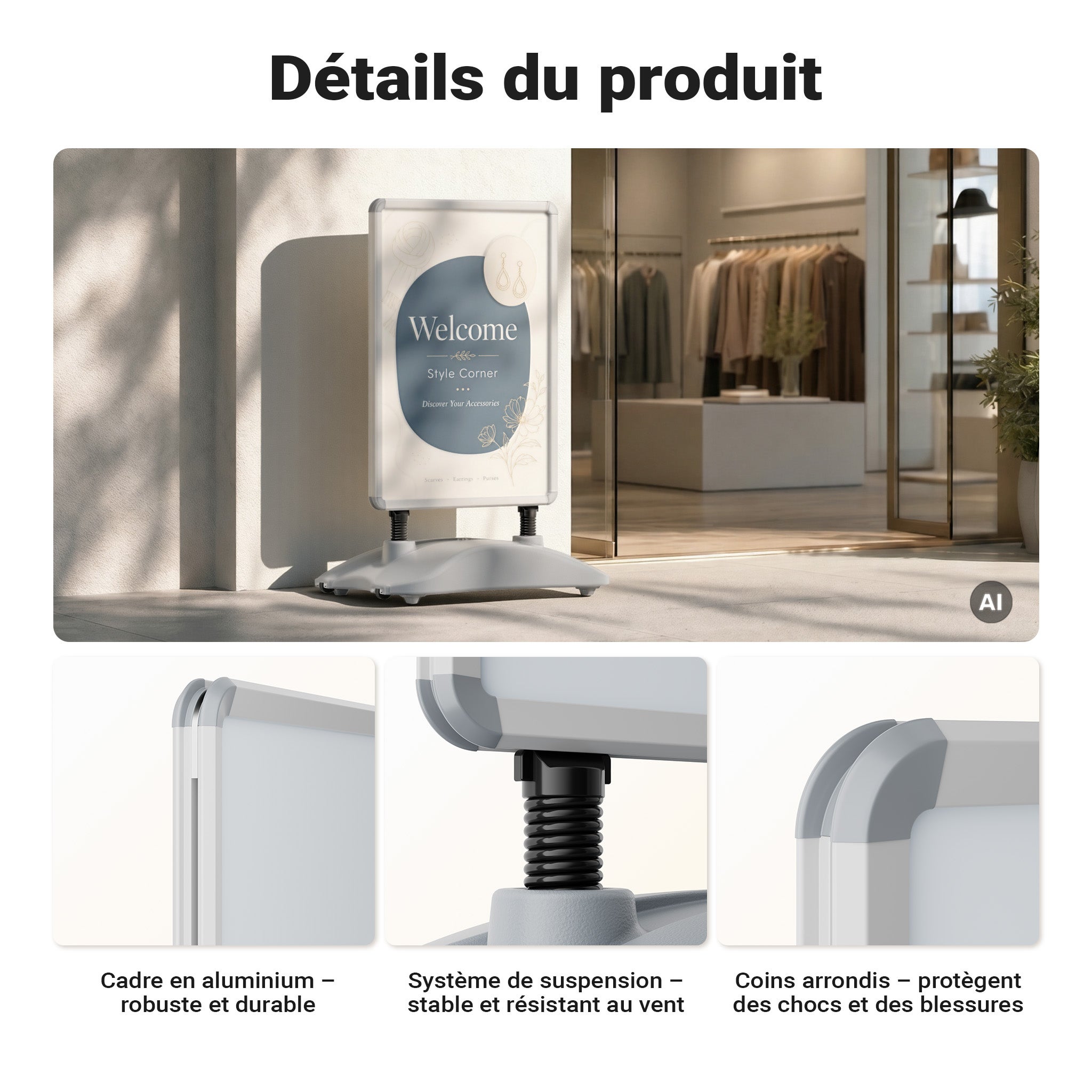 Chevalet stop-trottoir double face avec réservoir d’eau et cadre aluminium – 76,5 x 47,5 x 113 cm – pour Affiches A1 – Panneau porte… Wiltec - 7
