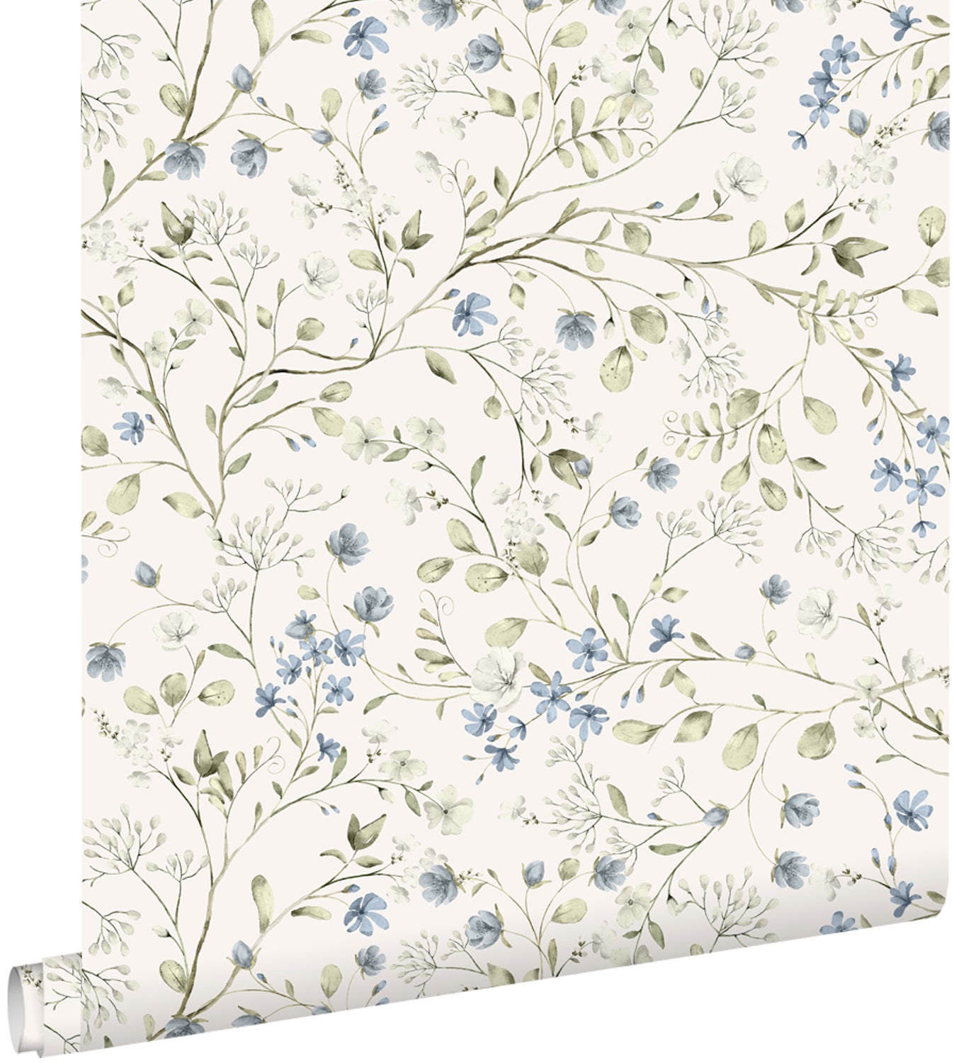 Tapeta kwiaty szaro zielonym,niebieskimIbiałym - 50 x 900 cm - ESTAHOME