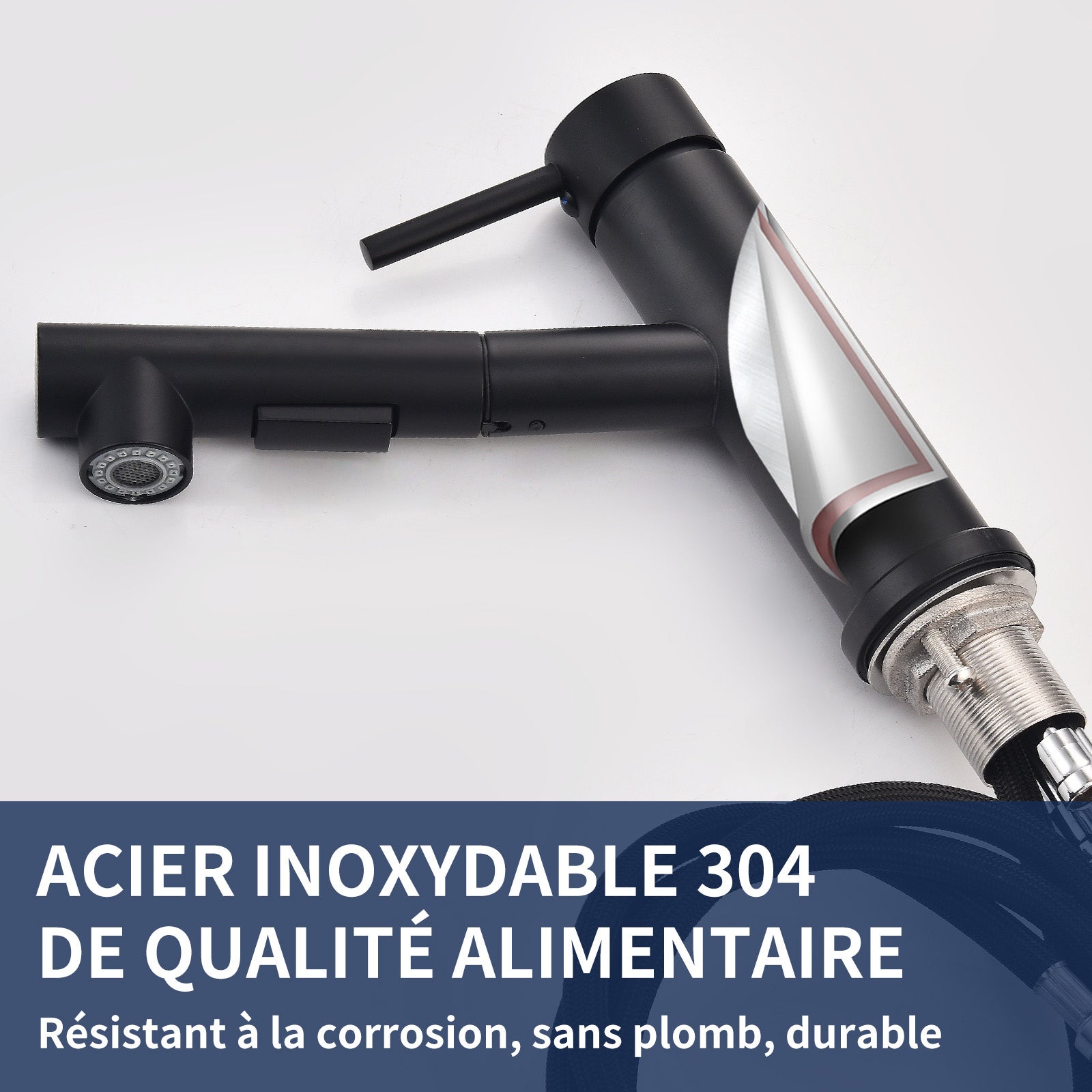 Mitigeur Cuisine avec Douchette Extractible Robinet Cuisine Noir Mitigeur d'Évier avec 2 Modes de Sortie D'eau - 6