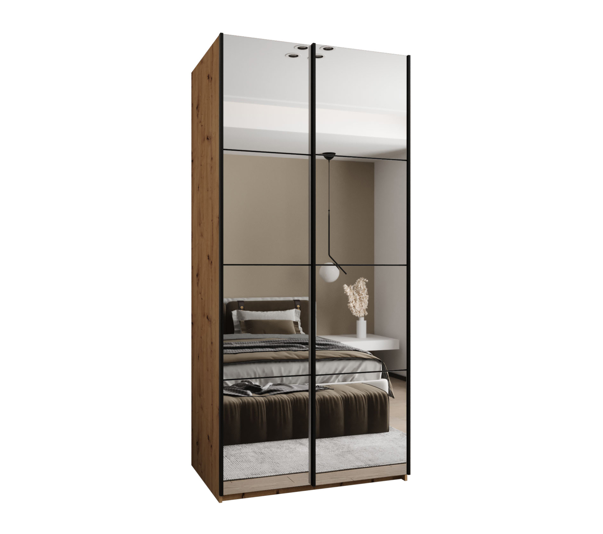 Szafa przesuwna wysoka Lux 2 100 x 64 x 245,5 cm artisan + czarny + u. czarny - Abiks Meble