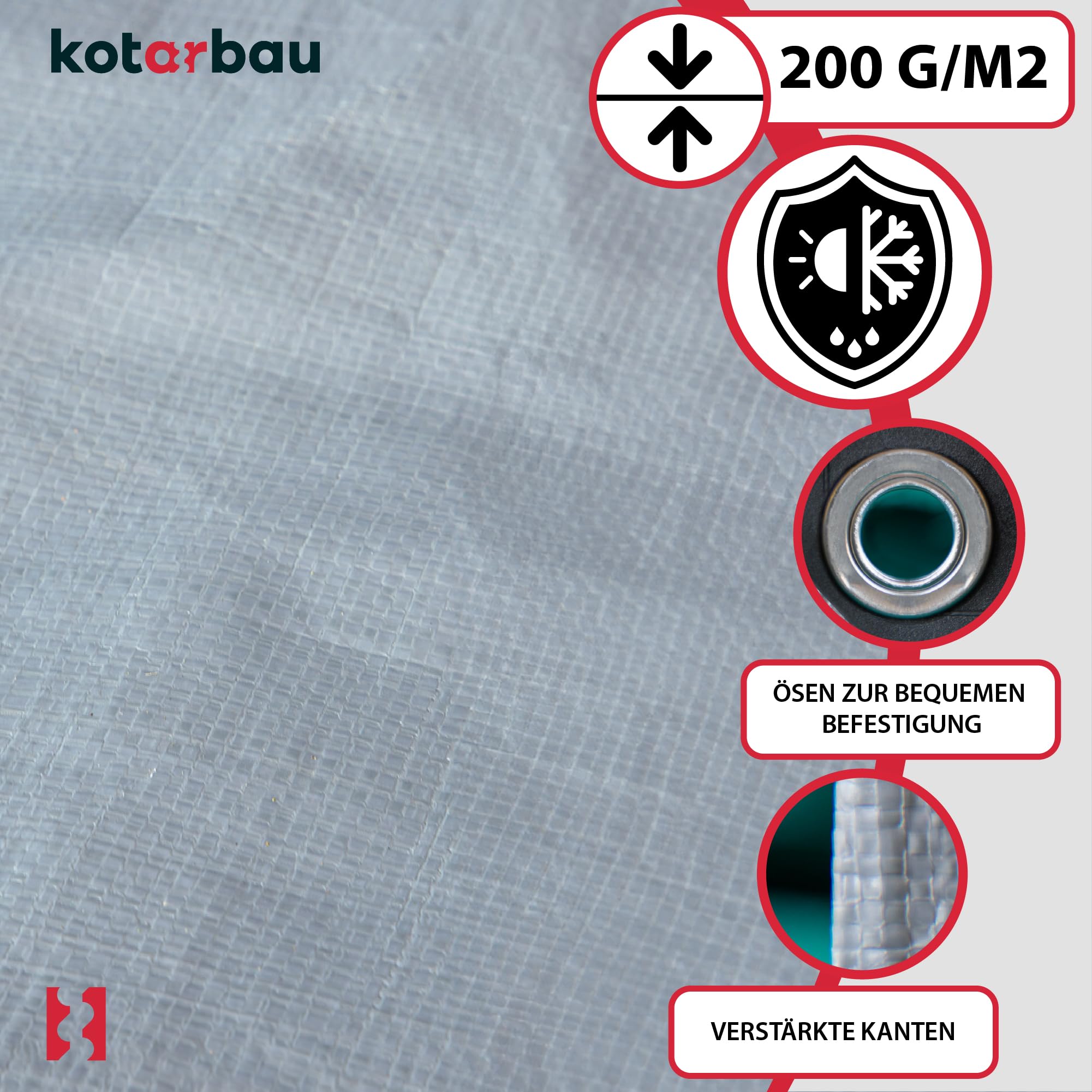 Bâche de Protection en Tissu - 2 x 3 m - Argent 200 g/m² - Avec Œillets Renforcés, Étanche et Indéchirable - KOTARBAU - 4