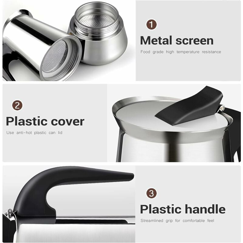 Ekspres do kawy, Ekspres do kawy na kuchenkę, Ekspres do kawy, Włoska stal nierdzewna 200 ml - 2