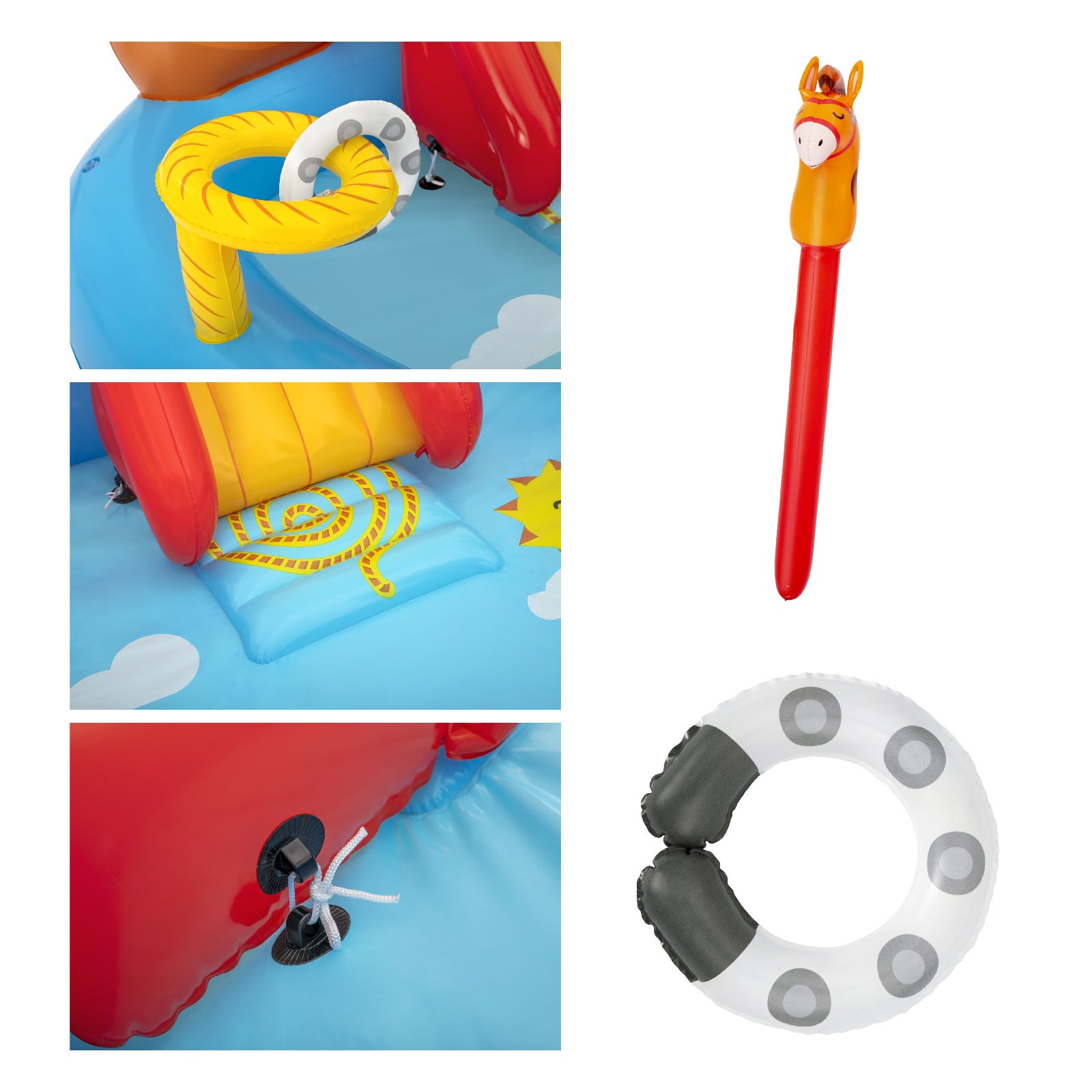 Avilia Piscina Hinchable Para Niños Con Caballo, Tobogán, Herradura Y Aspersor De Serpiente – 278 Litros, Material Resistente, Diversión De Verano Para 2+ Años