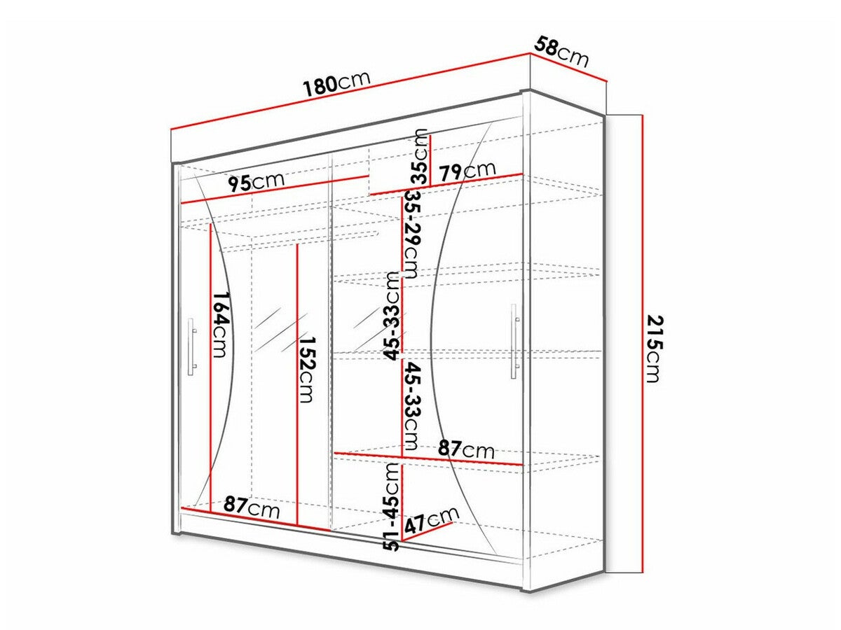 Armoire Closico Pallor V, Blanc, 215x180x57cm, Portes d'armoire: Coulissantes, Nombre d'étagères: 5.00 - 4
