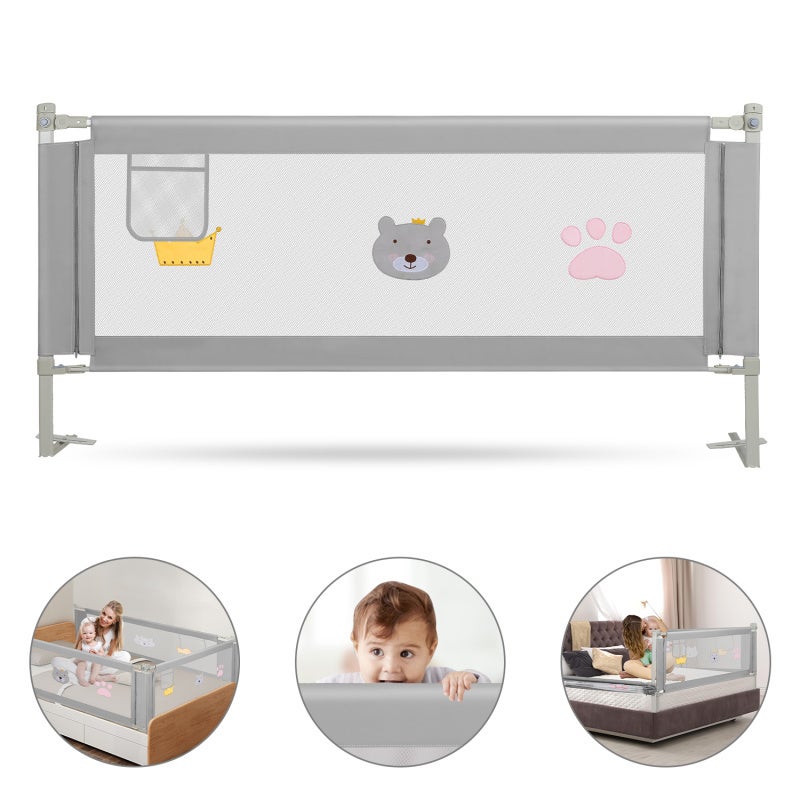 Barrière De Sécurité Pour Lit D'enfant Pliable Avec Maille Respirante 150 X 42 Cm Polyester