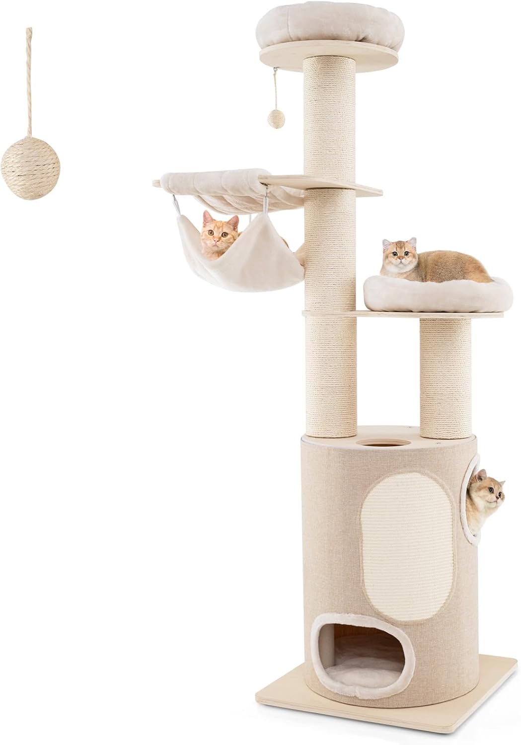 Arbre à Chat XXL 187 cm, Tour Chat Griffoir avec 4 Trous, 2 Poteaux à — free download