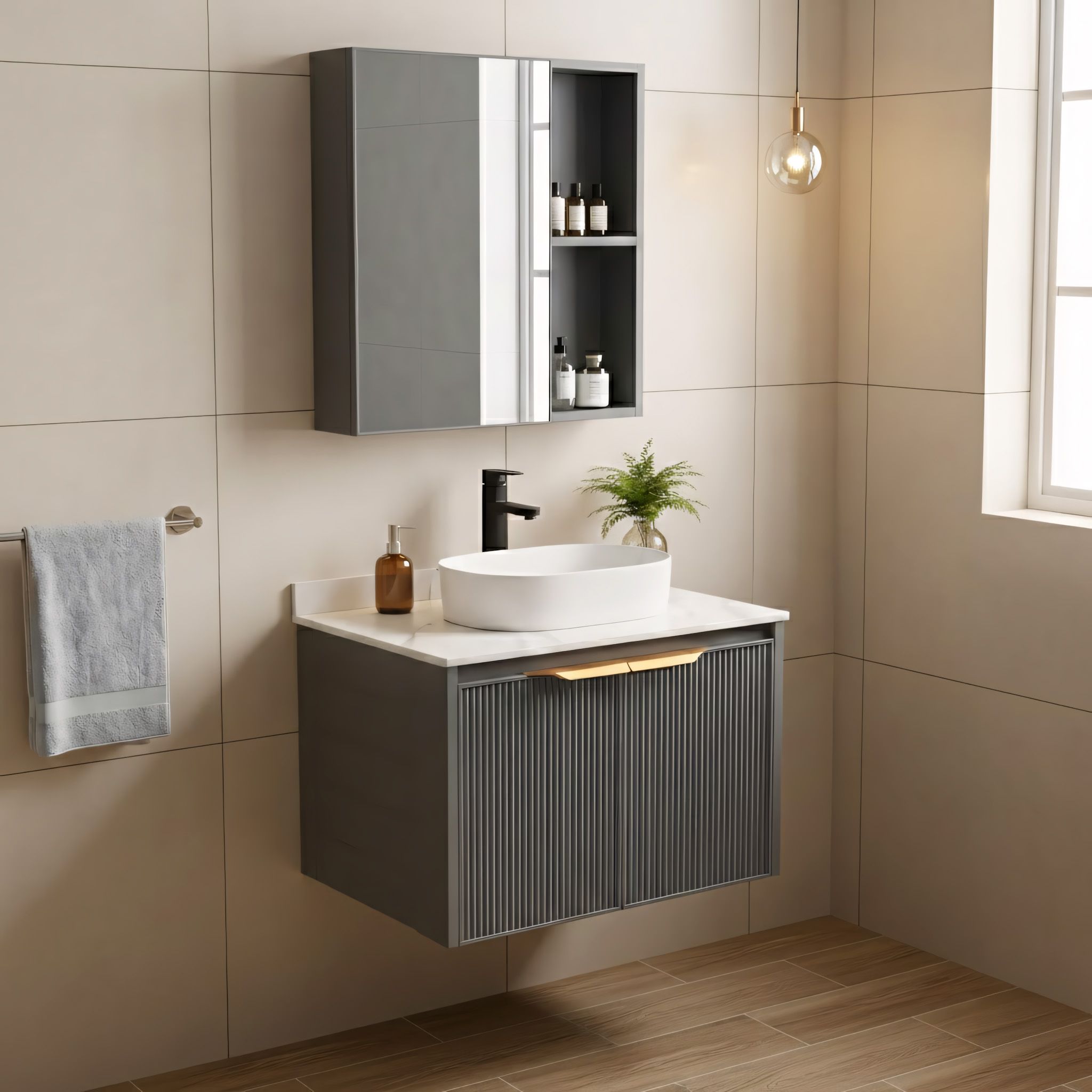 Rea Set De Mobilier De Baie Cu Blat Marti 60cm Grey | Leroy Merlin