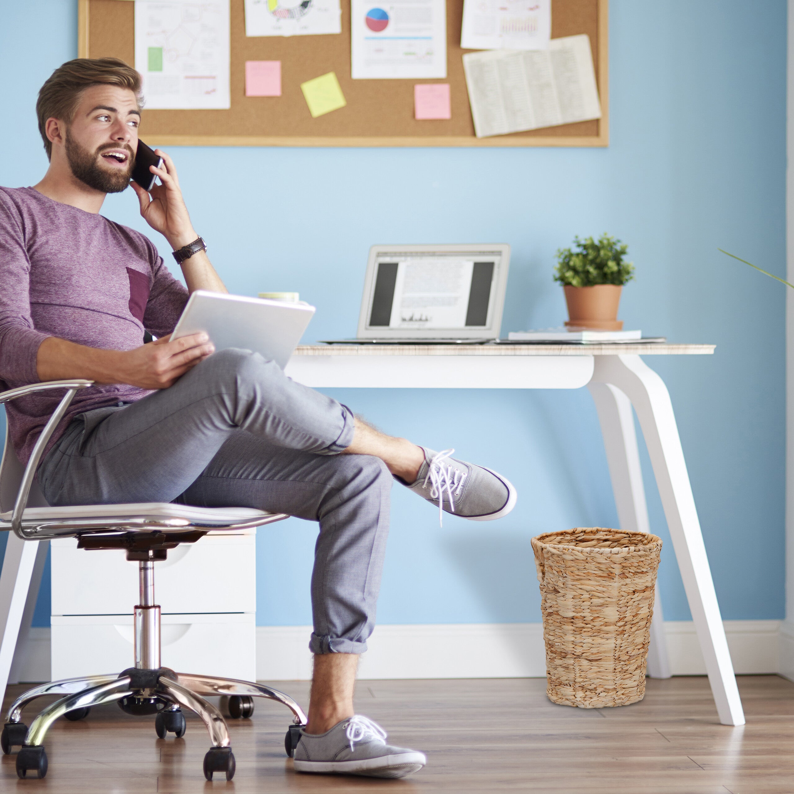 Cestino Spazzatura Intrecciato Giacinto D'Acqua - Elegante E Ecologico Per Ufficio, Casa 25x25x30 Cm