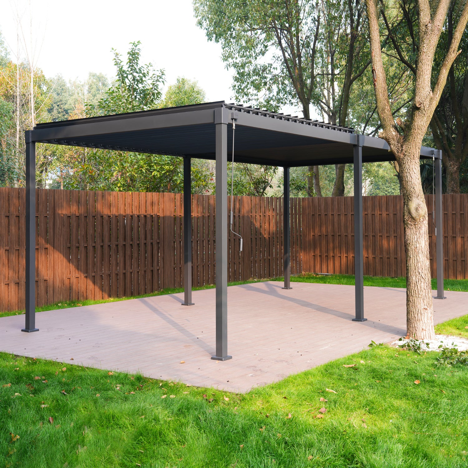 Pergola bioclimatique autoportée 3x5 m acier anthracite avec lames orientables – MIRADOR 80S - 7