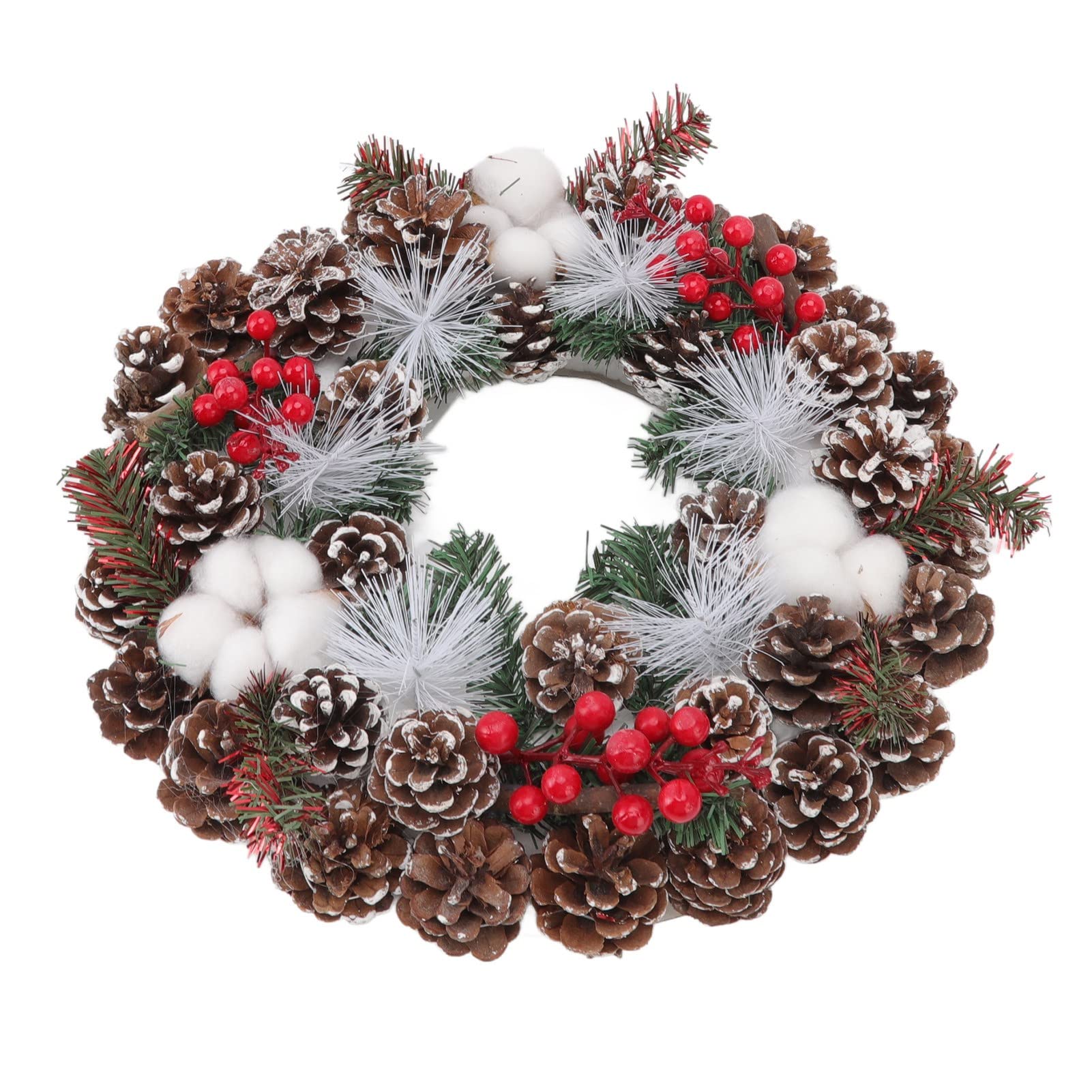Couronne de Noël Couronne de Noël artificielle de 13,7 pouces décorée de pommes de pin et de coton pour décorations de vacances intérieures et e - 6