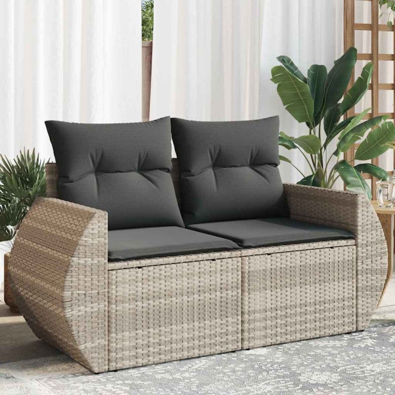 Sofa ogrodowa z poduszkami, 2-osobowa, jasnoszara, polirattan vidaXL