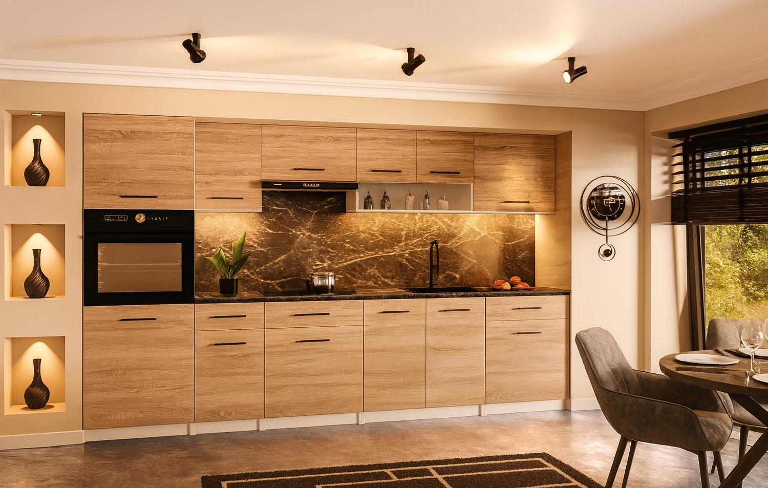 Cuisine complète VIKI BOIS chêne 300 cm avec colonne four 9 éléments 18 mm - 2
