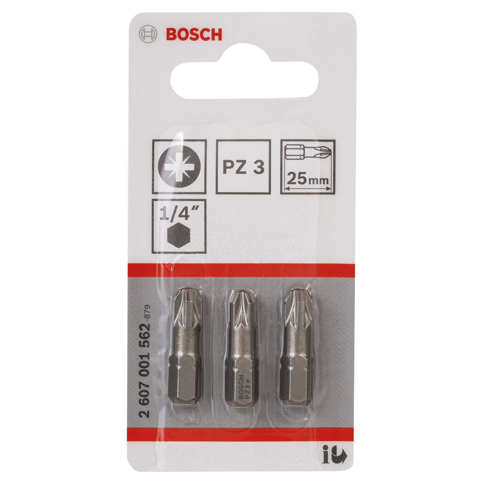 Pack 3 Embouts de vissage pozidriv extra-dure PZ3 longueur 25 mm | 2607001562 - Bosch - 3