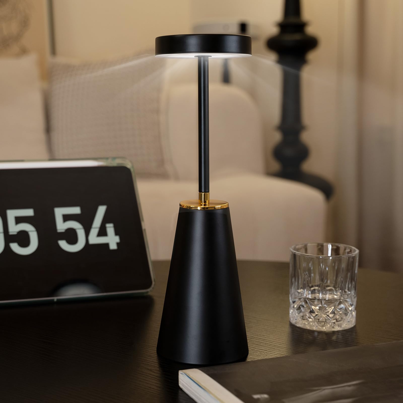 Lampe De Table LED Tomons Rechargeable - Tactile, Dimmable, Batterie 4000mAh, USB, Noir, Neuve