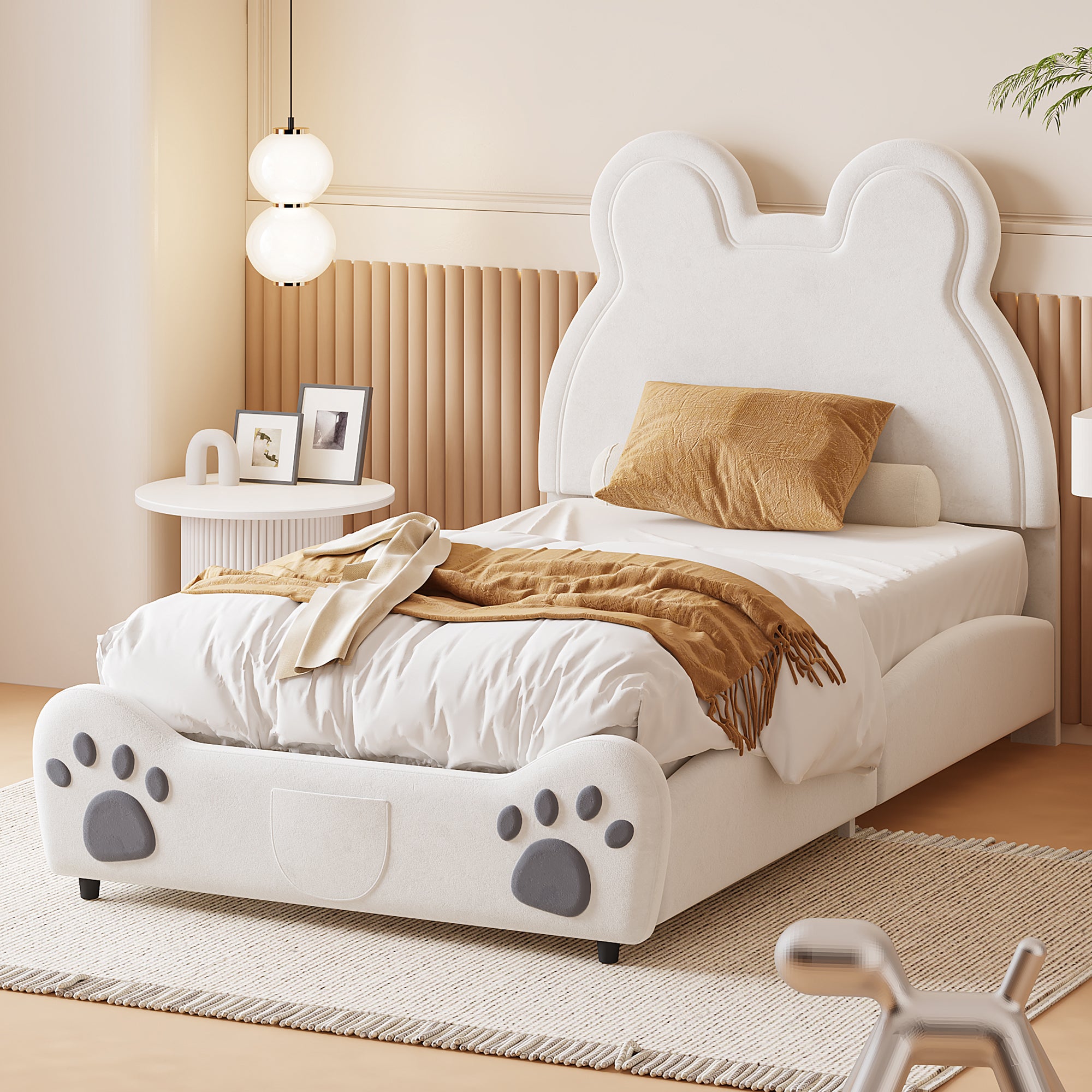 Lit Enfant Simple 90x200 Cm Avec Sommier à Lattes - Coffre Avec Tiroirs Et Banc Rangement - Blanc Et Chêne - Cadre En Bois Massif