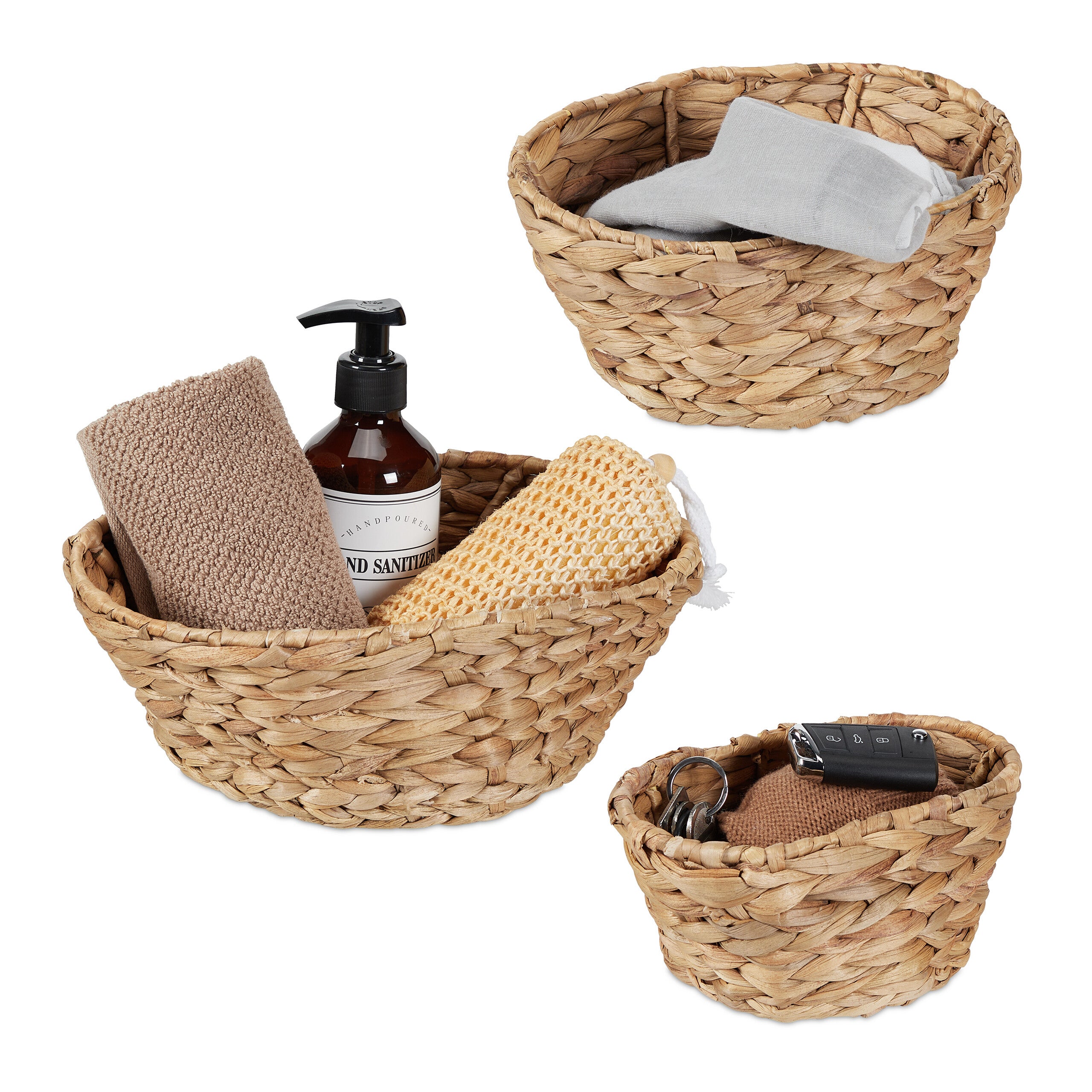 Set 3 Cesti Portatutto In Vimini Di Alghe Marroni - Organizer Per Bagno, Casa