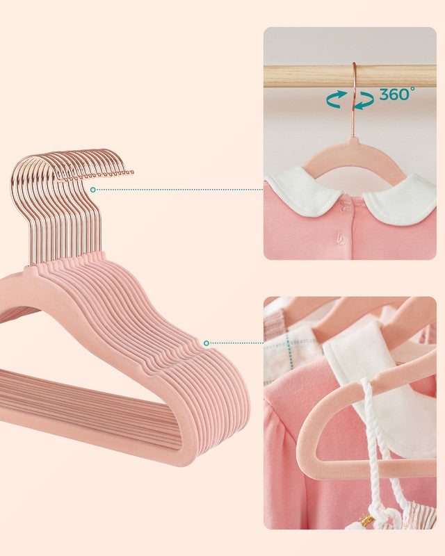 Cintres Enfants, Lot de 50, avec Crochets Pivotants à 360° en Rose Gold, Cintres pour Vêtements, Gain de Place, Cintres Antiglisse, Rose Bonbon - 7