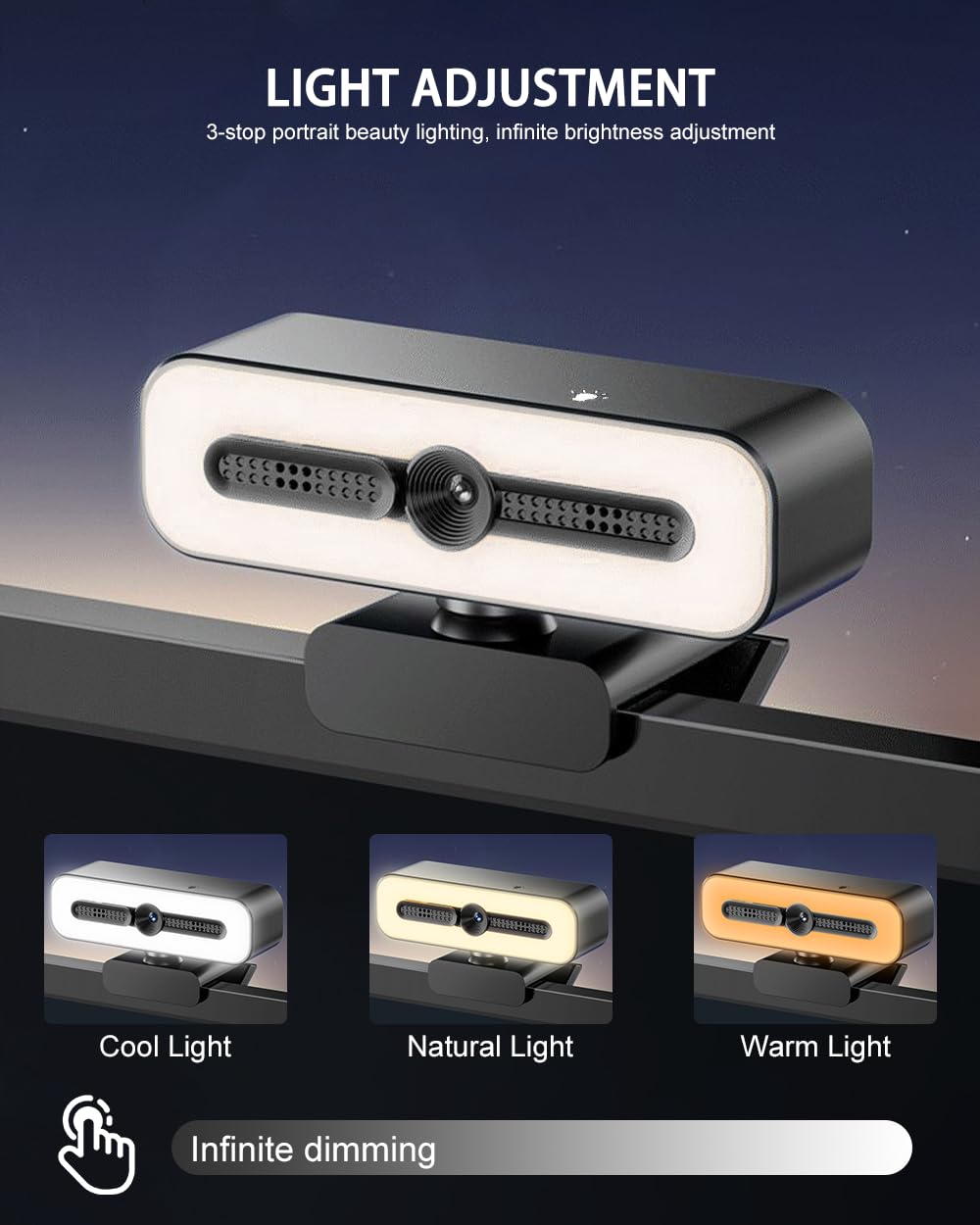 Net Camera Micro Webcam 4K UHD avec anneau lumineux pour PC,caméra Web 1080p 60 FPS ...