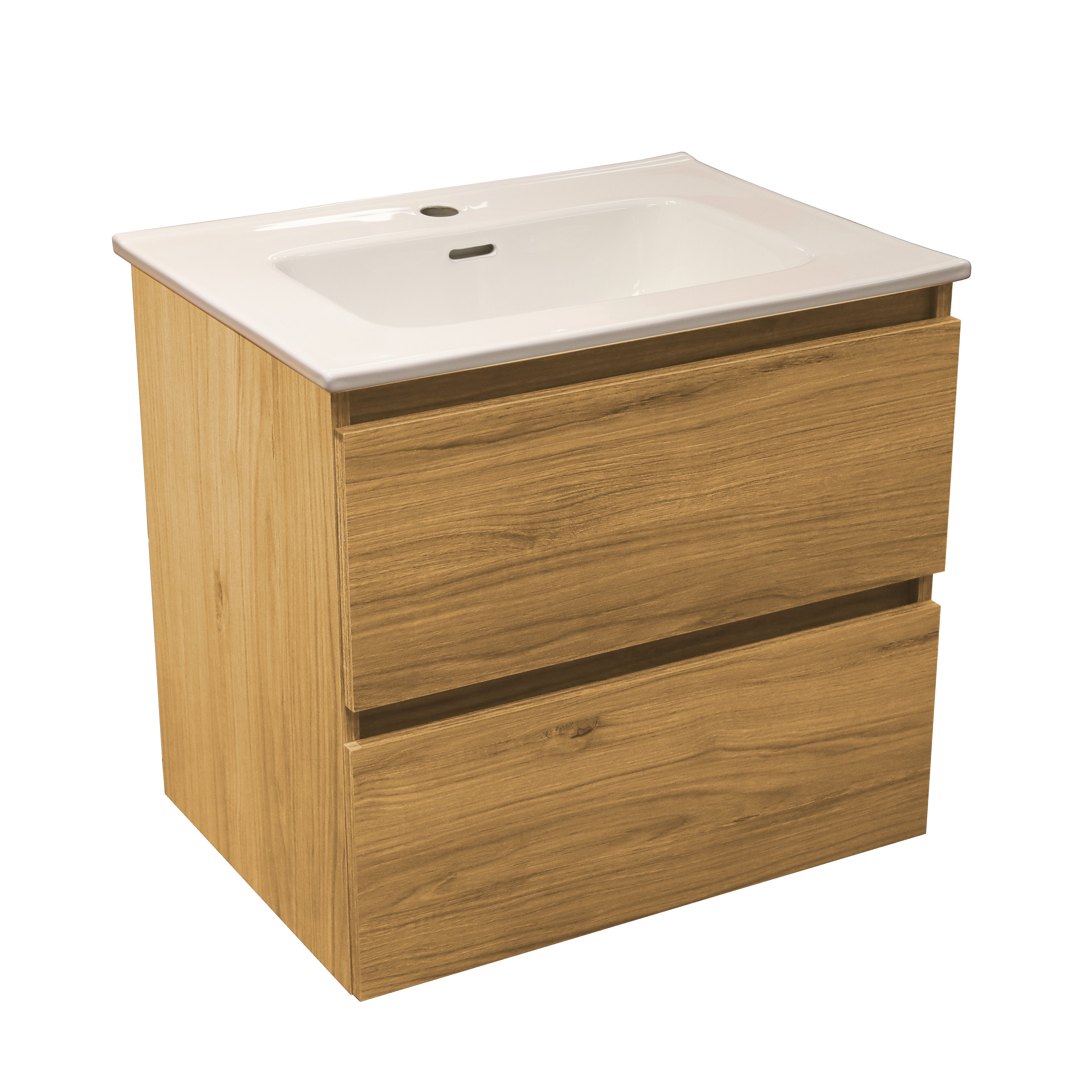 Feel Your Bath, Mueble de Baño Color Madera 100cm con Encimera Cerámica Blanca Brillo – Elegante, Compacto y Fácil de Instalar - 5