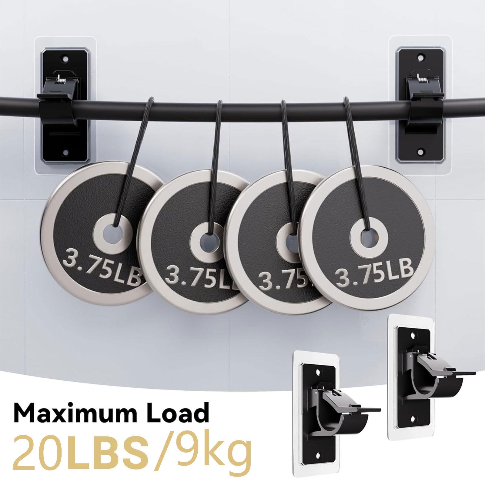 Lot de 4 supports de tringle à rideaux, supports autocollants sans perçage, crochets sans clous, pour salle de bain et salon, noir - 3