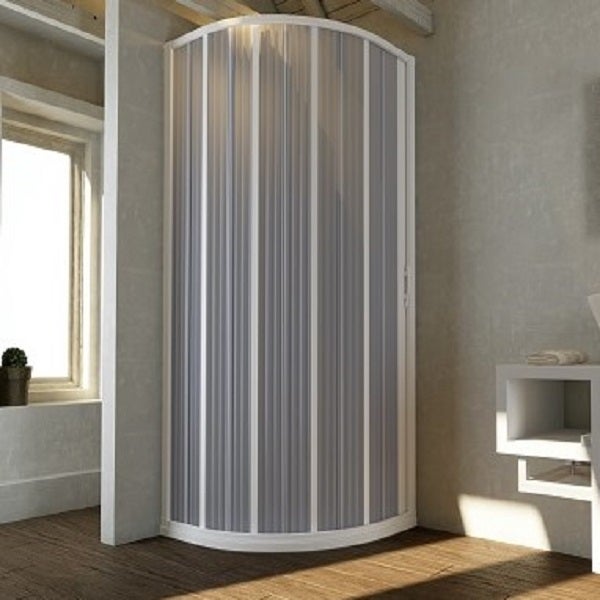 Mampara de ducha semicircular 75x75 cm con puertas abatibles reducibles en pvc, apertura lateral, tony blanco