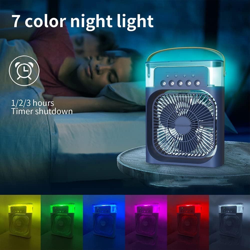 Petit refroidisseur d'air 10 W, ventilateur de refroidissement ultra-silencieux, 3 vitesses, réservoir d'eau de 500 ml, 7 lumières LED colorées, bleu - 5