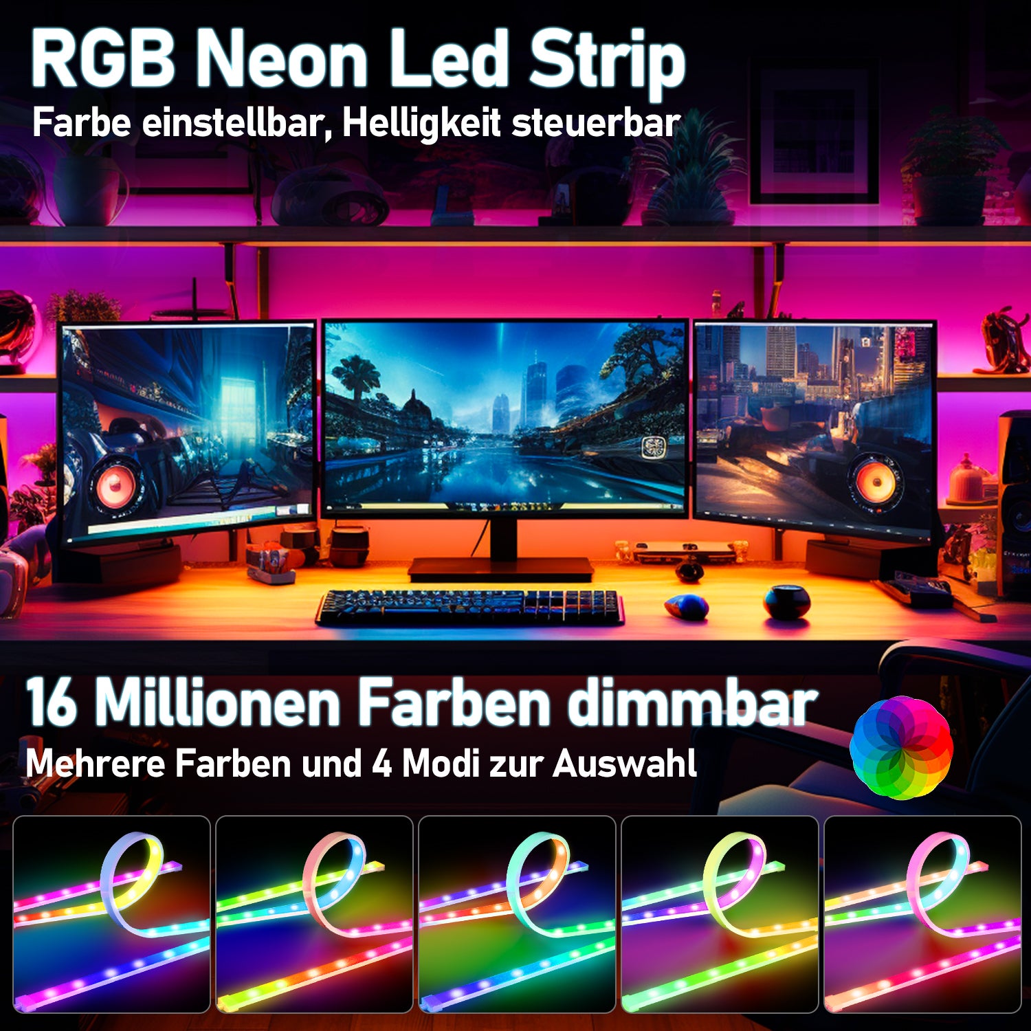 27 pouces Bande LED pour bureau de jeu Bande LED RGBIC pour écran PC Rétroéclairage PC Éclairage Led USB avec contrôle App - 4