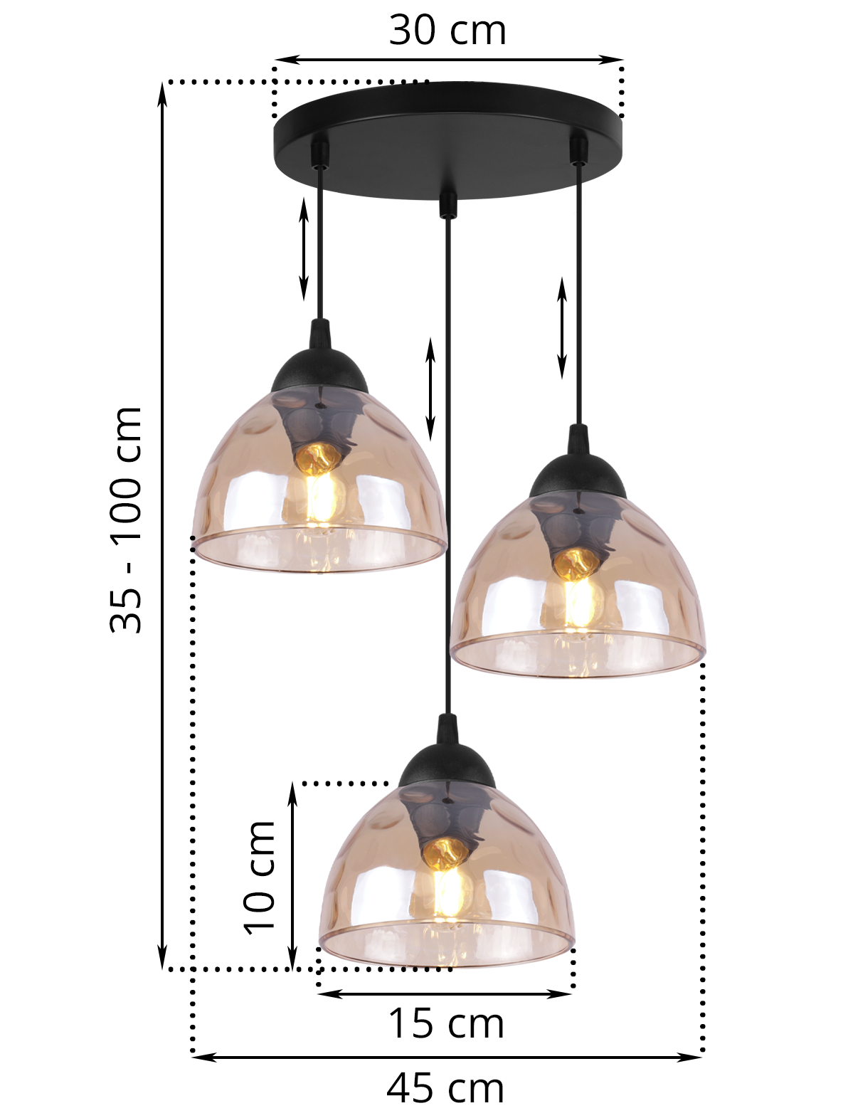 Lampa sufitowa wisząca Venice modern 3xE27 klosz półokrągły czarny/miodowy Light Home LH - 6