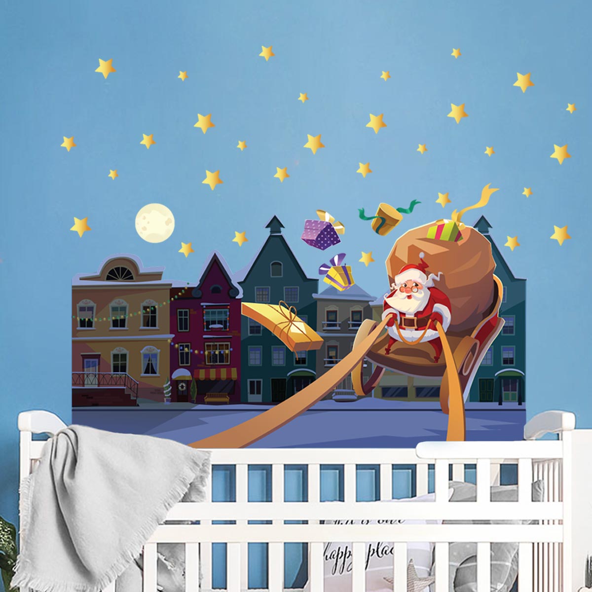 Sticker Noël le père noël dans la ville - Autocollants stickers adhésifs noël - décoration fêtes - 110x165cm - 5