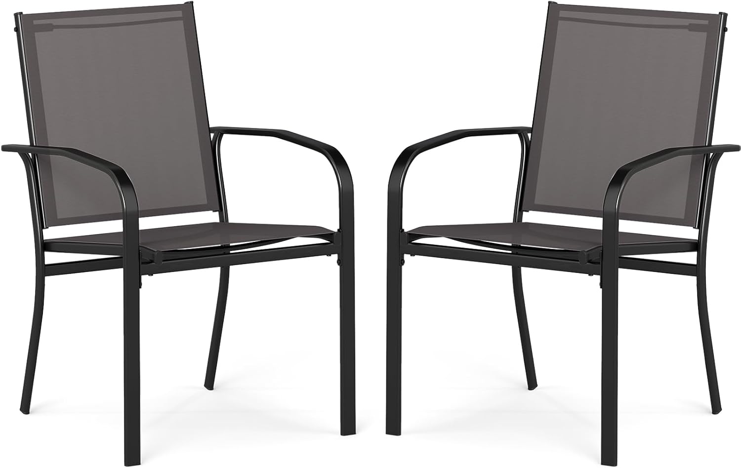 Zestaw 2 Krzeseł Ogrodowych z Tekstylenu, Oddychające Fotele Ogrodowe z Długimi Podłokietnikami, Nośność 150 kg (61 x 57,5 x 89 cm, Szare, 2 Sztuki)
