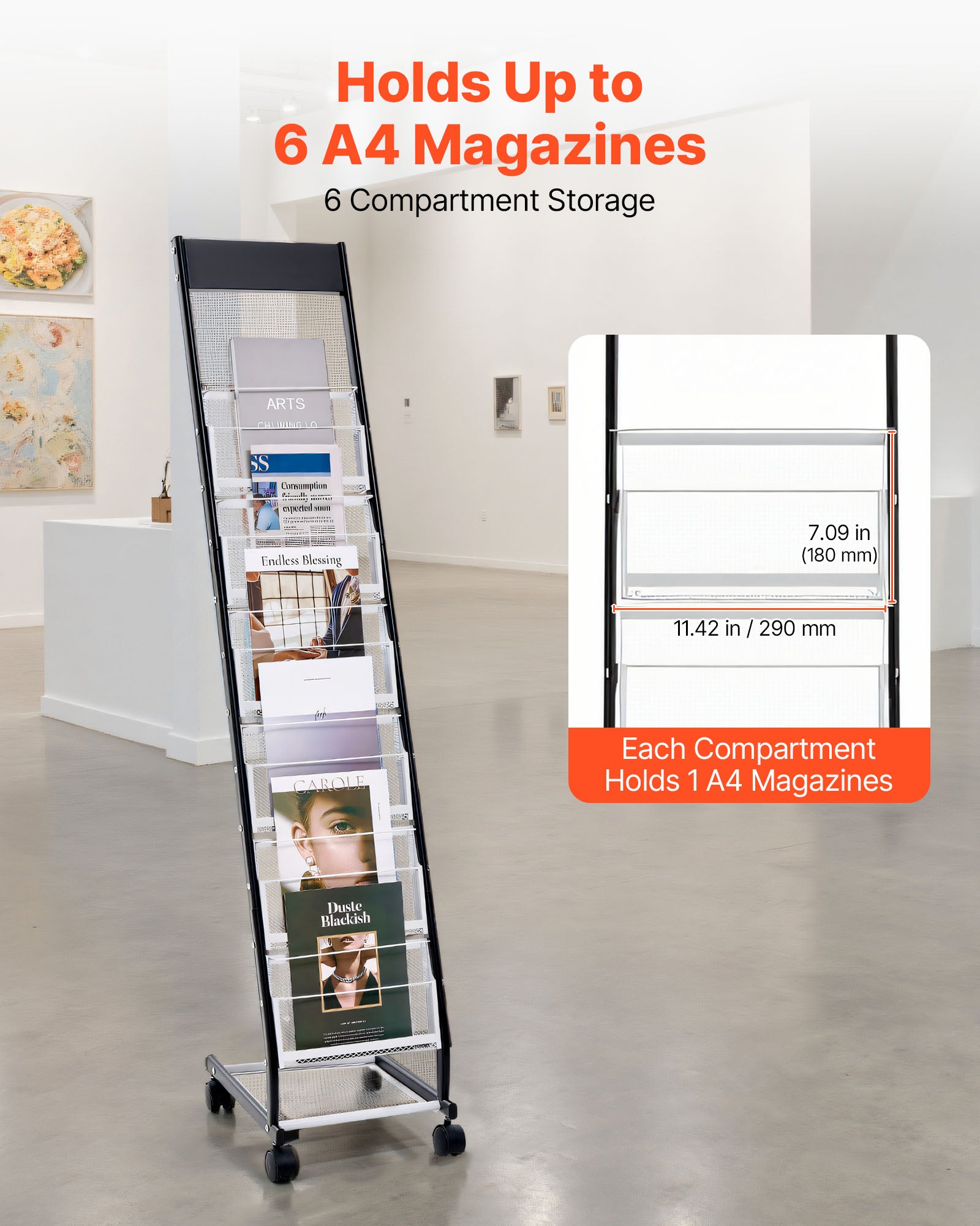 Présentoir à Brochures VEVOR 6 Niveaux, Porte-Brochures sur Pied en Métal avec Roulettes, pour Magazines, Journaux, Expositions & Bureaux - 2