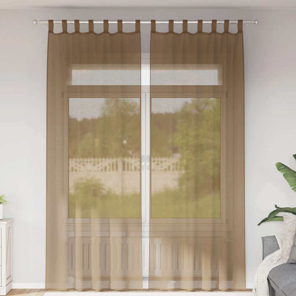 Zasłony woalowe z pętelkami 2 szt. Jasnobrązowe 140x260 cm vidaXL