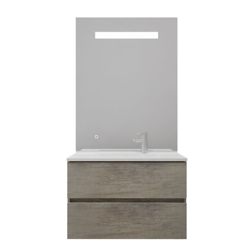 Meuble vasque ROSALY INOX 80 cm + miroir Elégance ht105- Bois- Plan vasque en Résine - 4