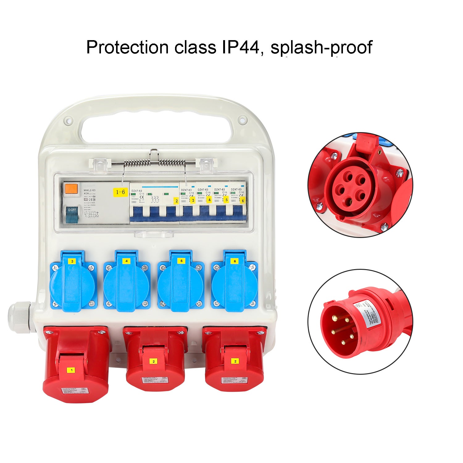 Coffret de Chantier Monophase Repartiteur de Courant Mural Coffret Electrique de Chantier 2x400V-16A 1x400V-32A 4x230V Schuko(RCCB) - 3