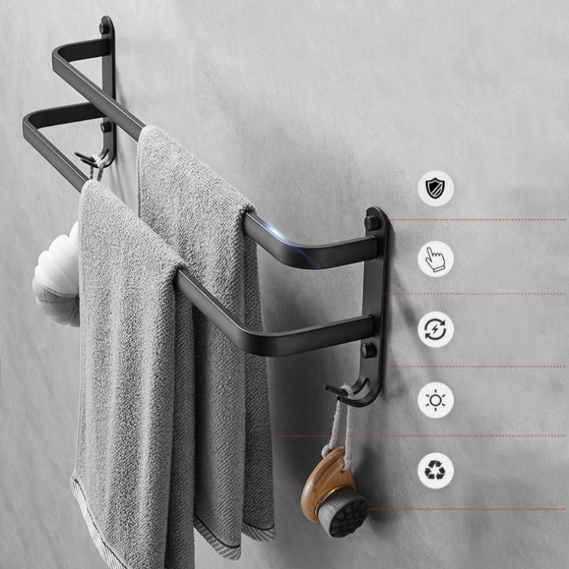 Wieszak łazienkowy na ręczniki, wieszak na ręczniki, wieszak na ręczniki kąpielowe, bez wiercenia, 2 poziomy, 9,5×40×14,5 cm - Czarny - 2