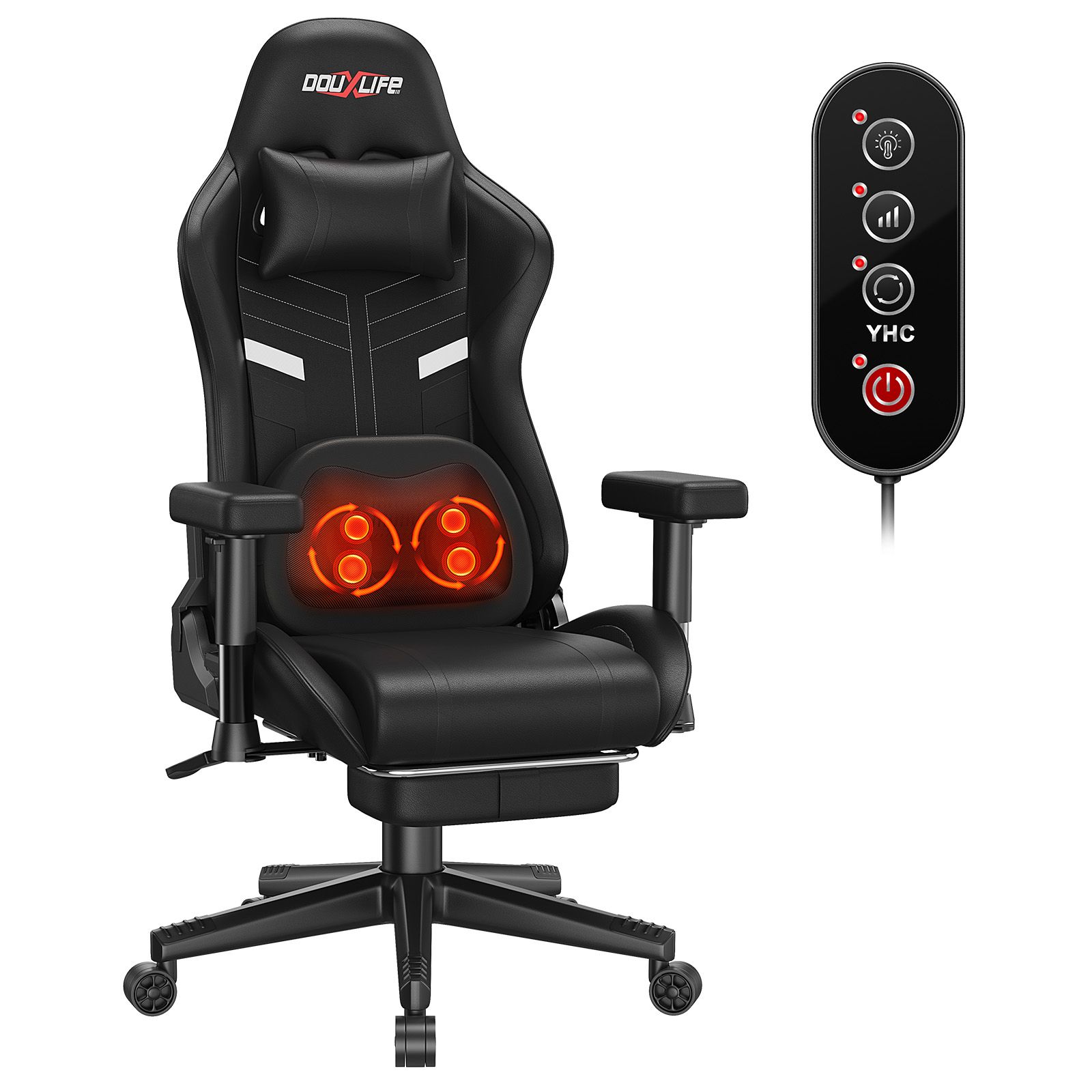 Sedia gaming con massaggio impastante e riscaldante, inclinabile 90°-175°, poltrona da ufficio ergonomica con braccioli regolabili, Nero | Leroy Merlin Sedia gaming con massaggio impastante e riscaldante, inclinabile 90°-175°, poltrona da ufficio ergonomica con braccioli regolabili, Nero | Leroy Merlin