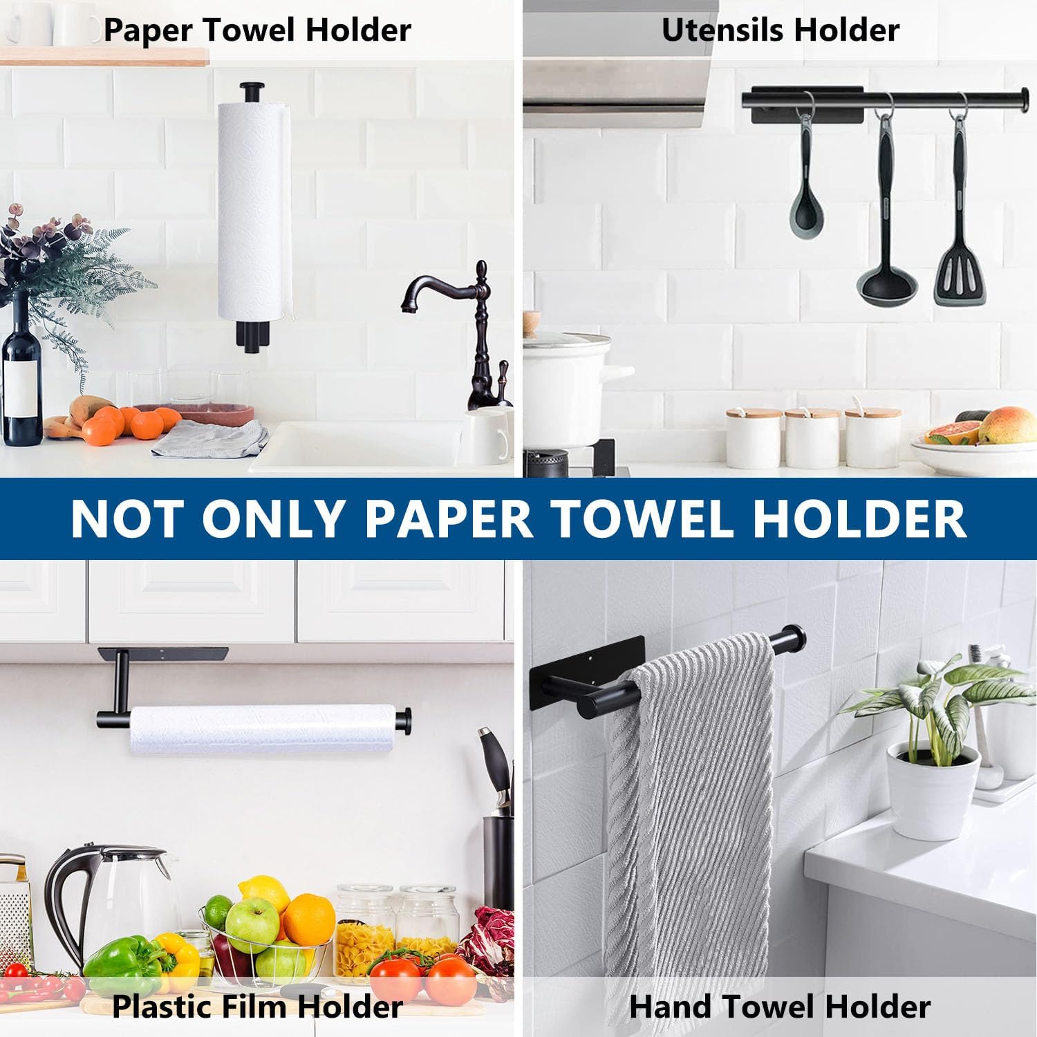 Samoprzylepny uchwyt na ręczniki papierowe, ścienny uchwyt na ręczniki papierowe, uchwyt na papier kuchenny, stal nierdzewna, czarny kwadrat - 4