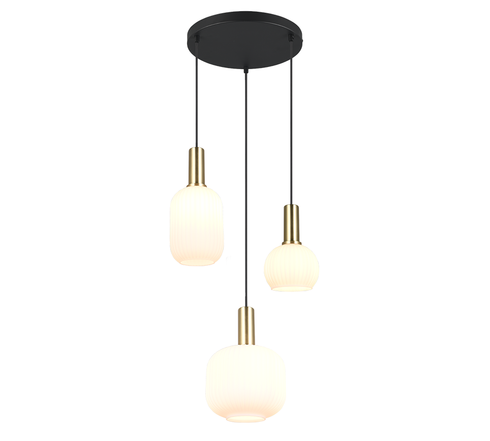 Lampa wisząca DIVA czarno-biała-złota 3xE27x10W szkło wym:150x38x30cm IP20 Trio