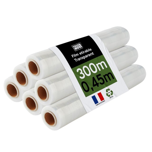 Film étirable transparent - Protection meubles et palette - 300 m - Lot 6 rouleaux - Déménagement et emballage