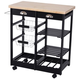 HOMCOM Carrello Da Cucina In Legno - Con Cassetto, Armadietto, Ruote, 83x45x88 Cm, Nero - Foto 4