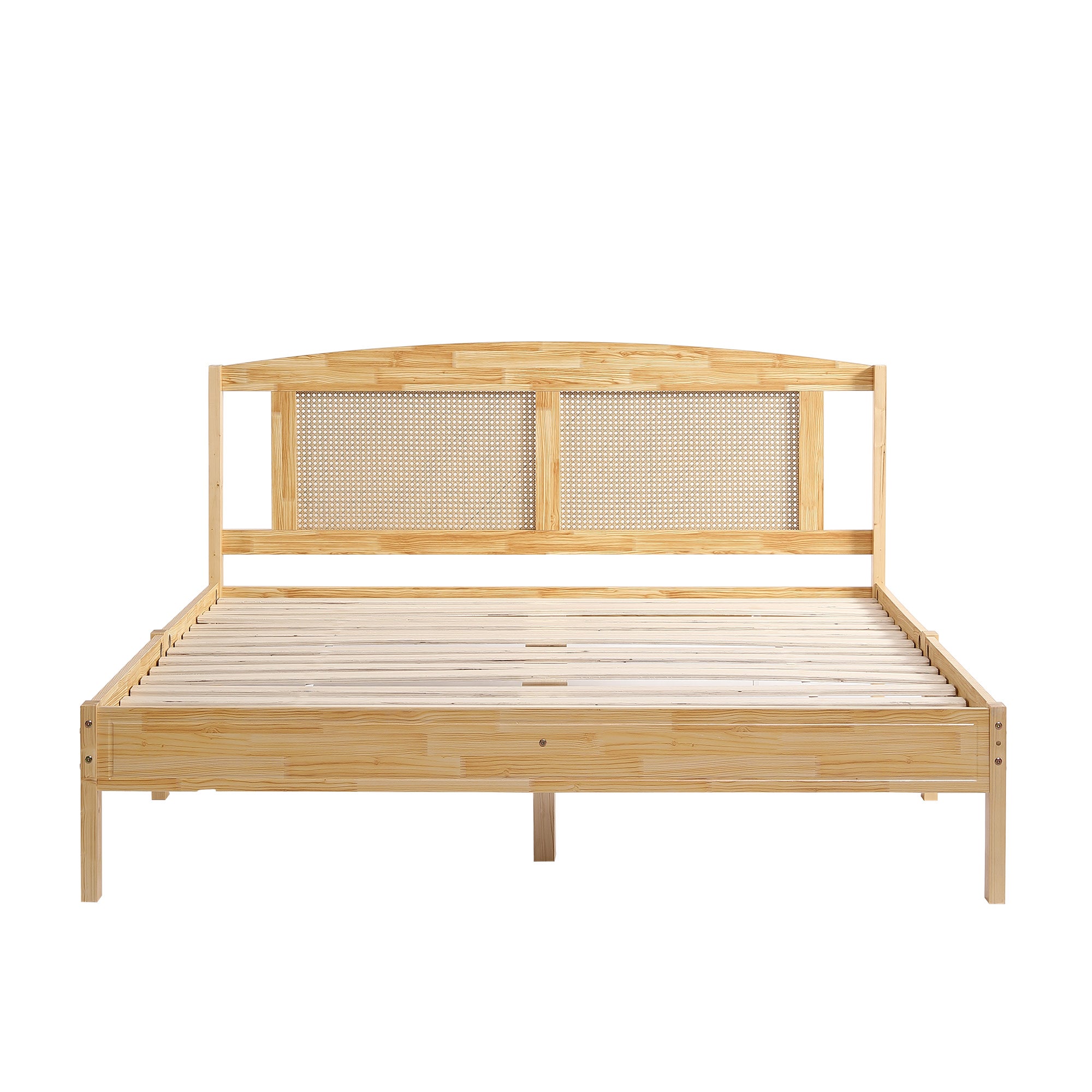 Lit double pour adultes 160 x 200 cm, structure en rotin, avec 15 lattes et un pied central, couleur bois naturel - 5