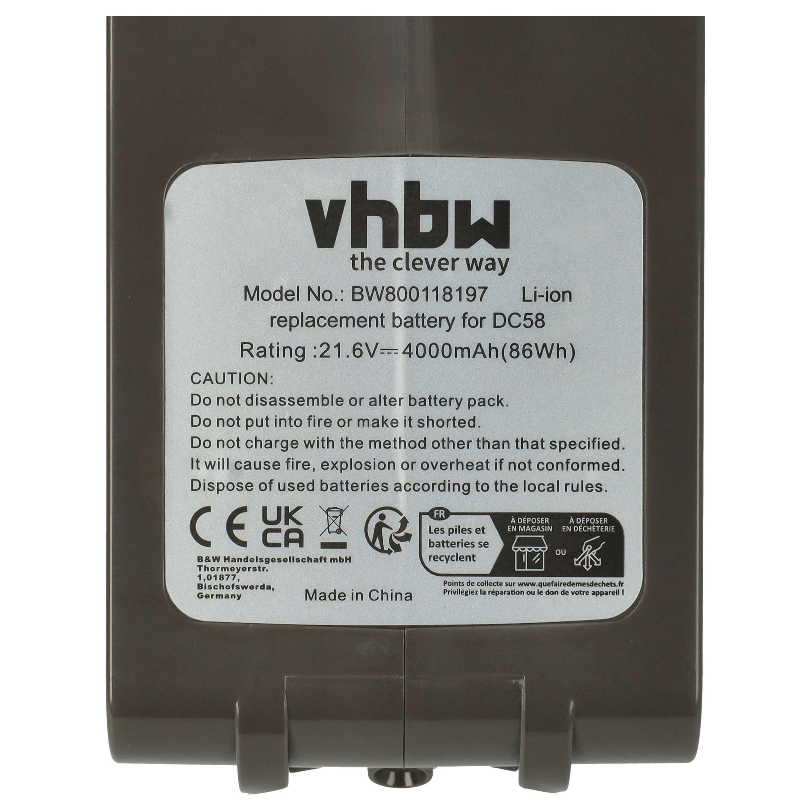 vhbw 1x Batterie compatible avec Dyson SV09, SV07, SV07 Animal Pro+, SV09 Total Clean, SV06 Fluffy aspirateur gris (4000mAh, 21,6V, Li-ion) - 5