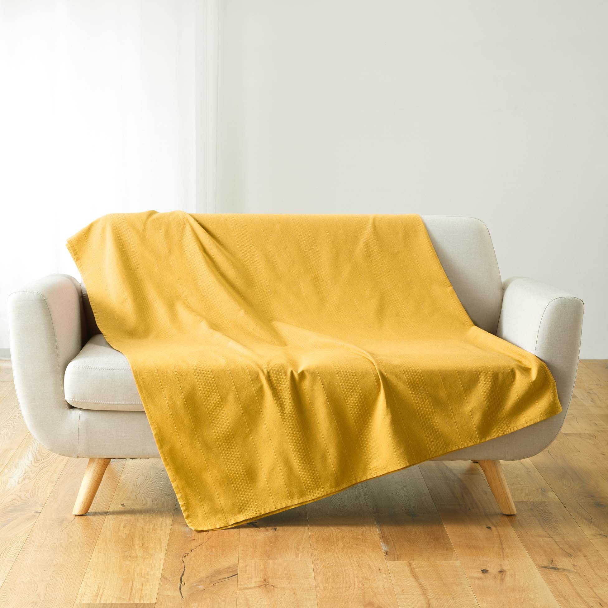 Plaid enroulable 180 x 220 cm polycoton Lucile Jaune curry - 3