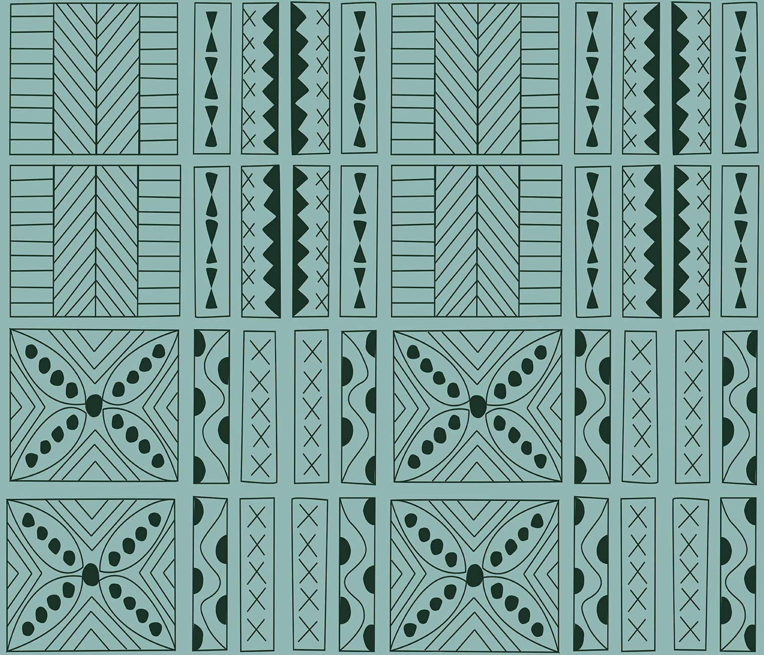 Tapeta motyw etniczny turkusowymIczarnym - 53 cm x 10 m - WALLS4YOU