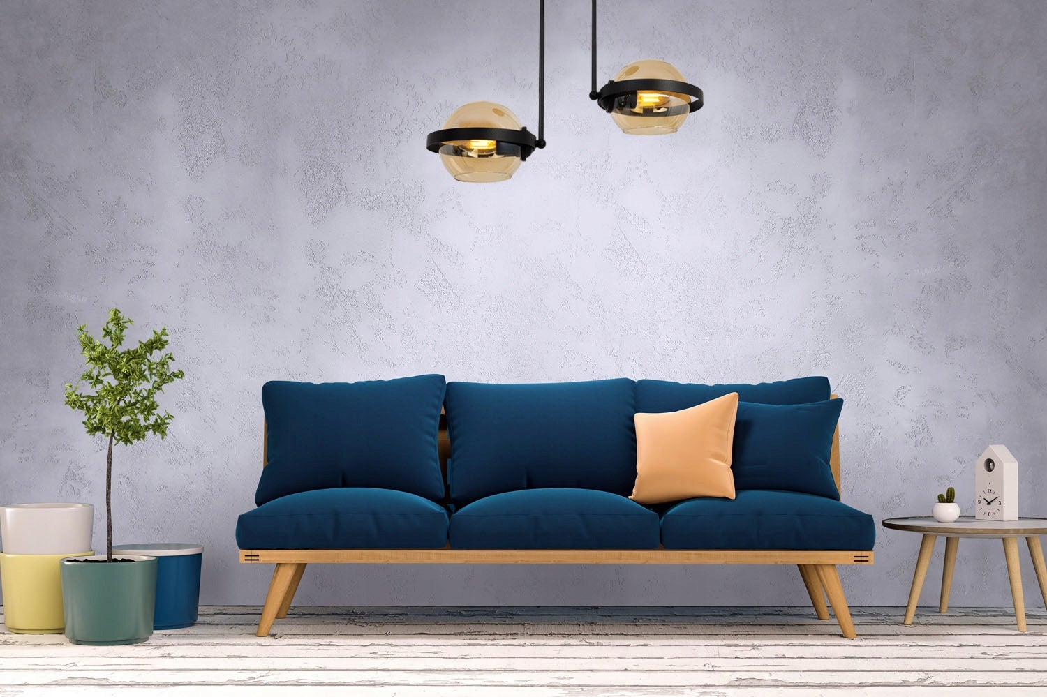 Lampa sufitowa wisząca LED modern 2xE27 klosz okrągły czarny/miodowy Light Home LH - 6