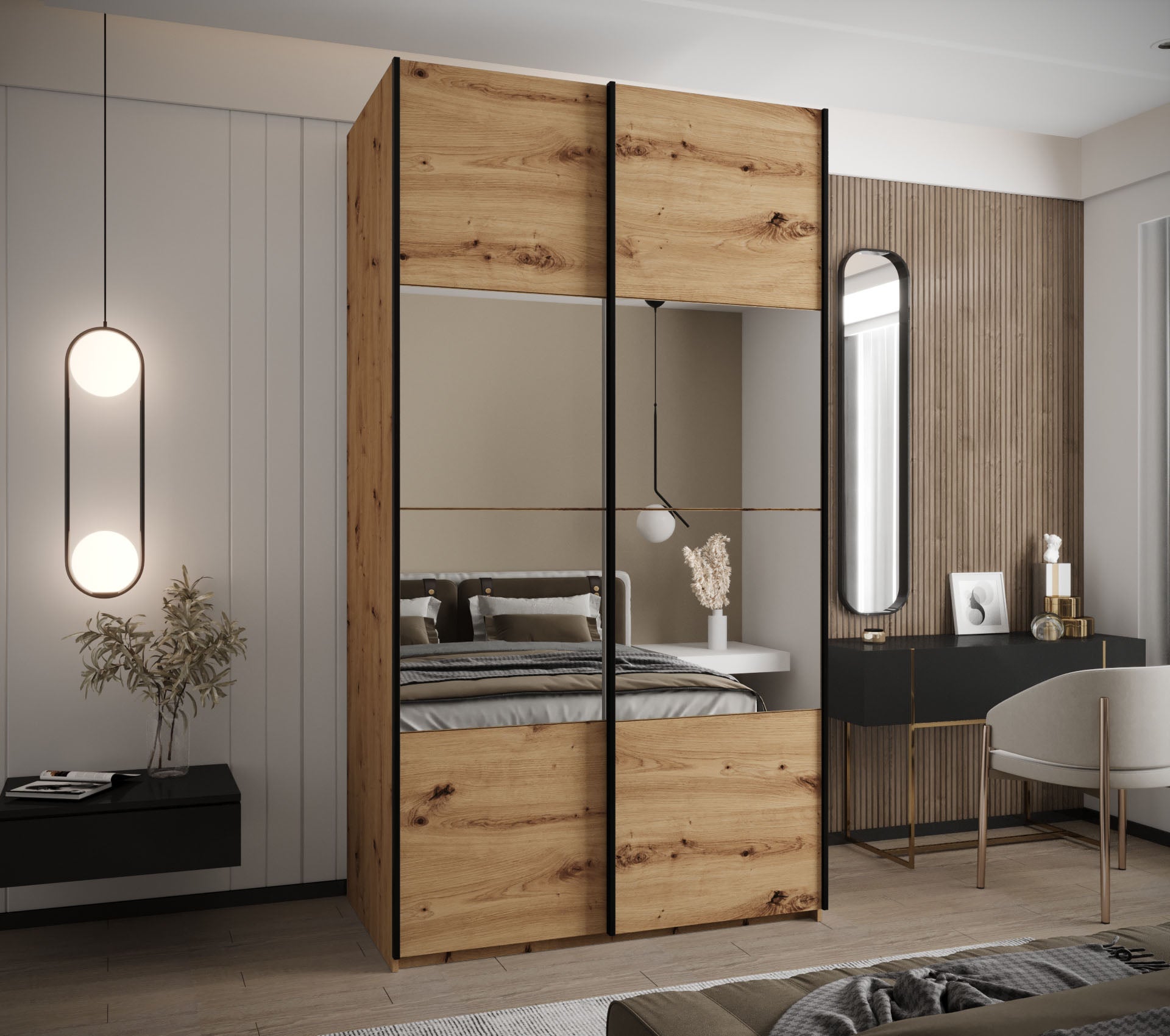 Szafa przesuwna wysoka Lux 4 130 x 64 x 245,5 cm artisan + artisan + u. czarny - Abiks Meble - 2
