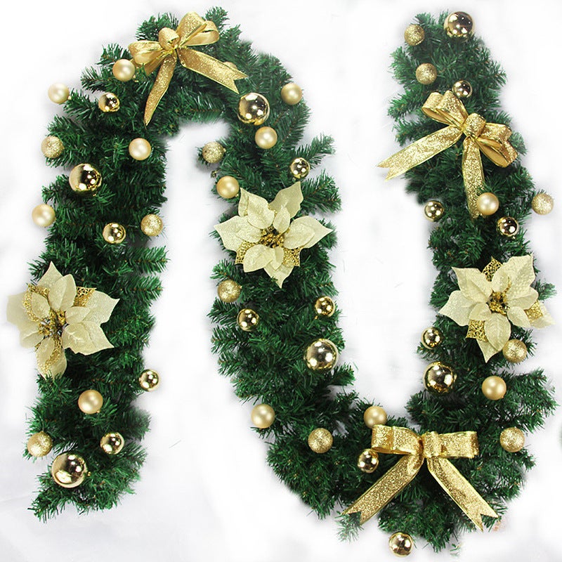 Or Guirlande de Noël de 2,7 m avec fleurs dorées, décoration de Noël, lampes LED, décoration de vacances pour escaliers, murs, portes - 4