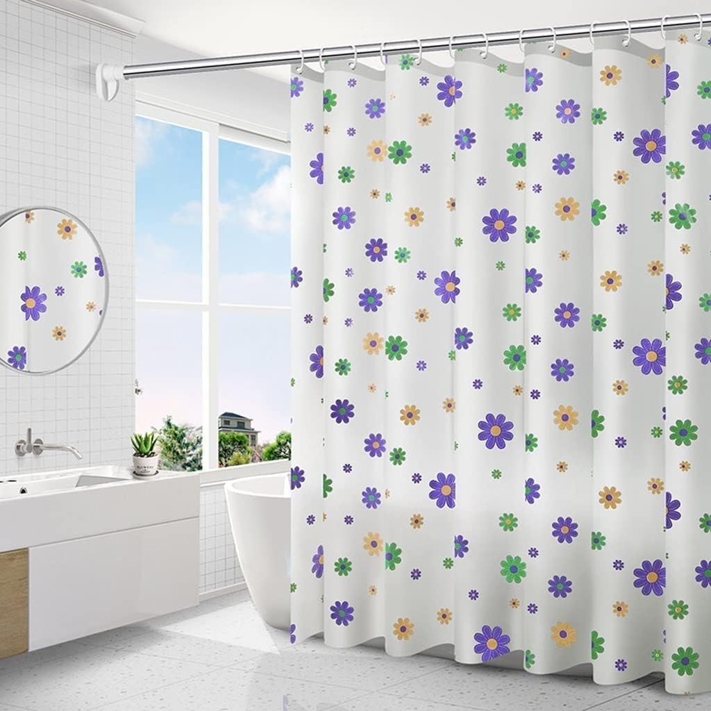 Wodoodporna i odporna na pleśń zasłona prysznicowa 180x200 cm Zielona zasłona prysznicowa Fioletowe kwiaty Z przelotkami Przeciwgrzybiczna Nadaje