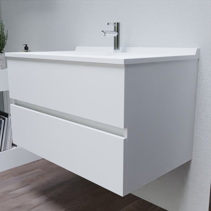 Meuble vasque L 90cm P 55cm ROMY - Blanc brillant - 6