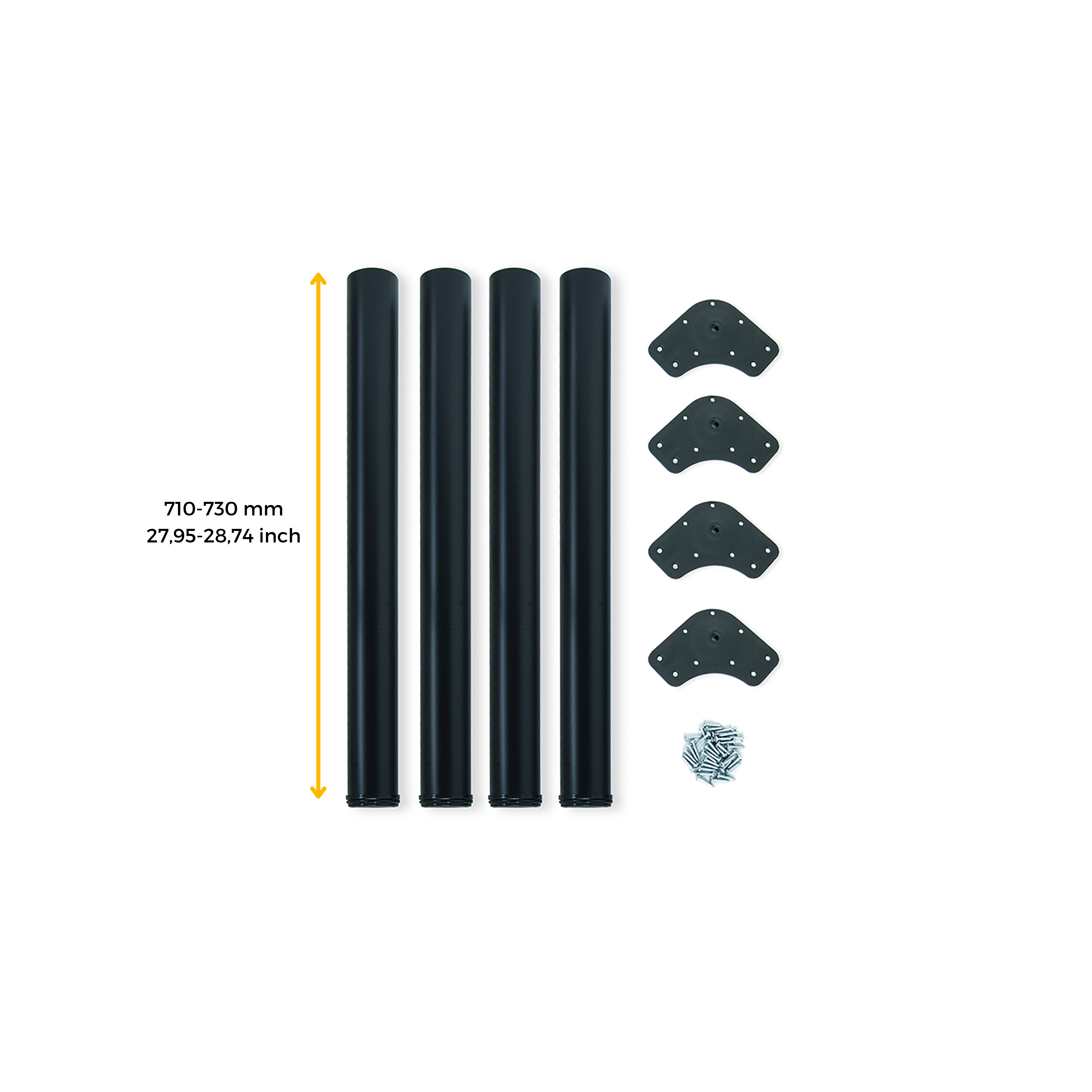 Emuca Lot de 4 pieds de table, diamètre 60mm, H 710mm, Acier, Peint en noir - 6